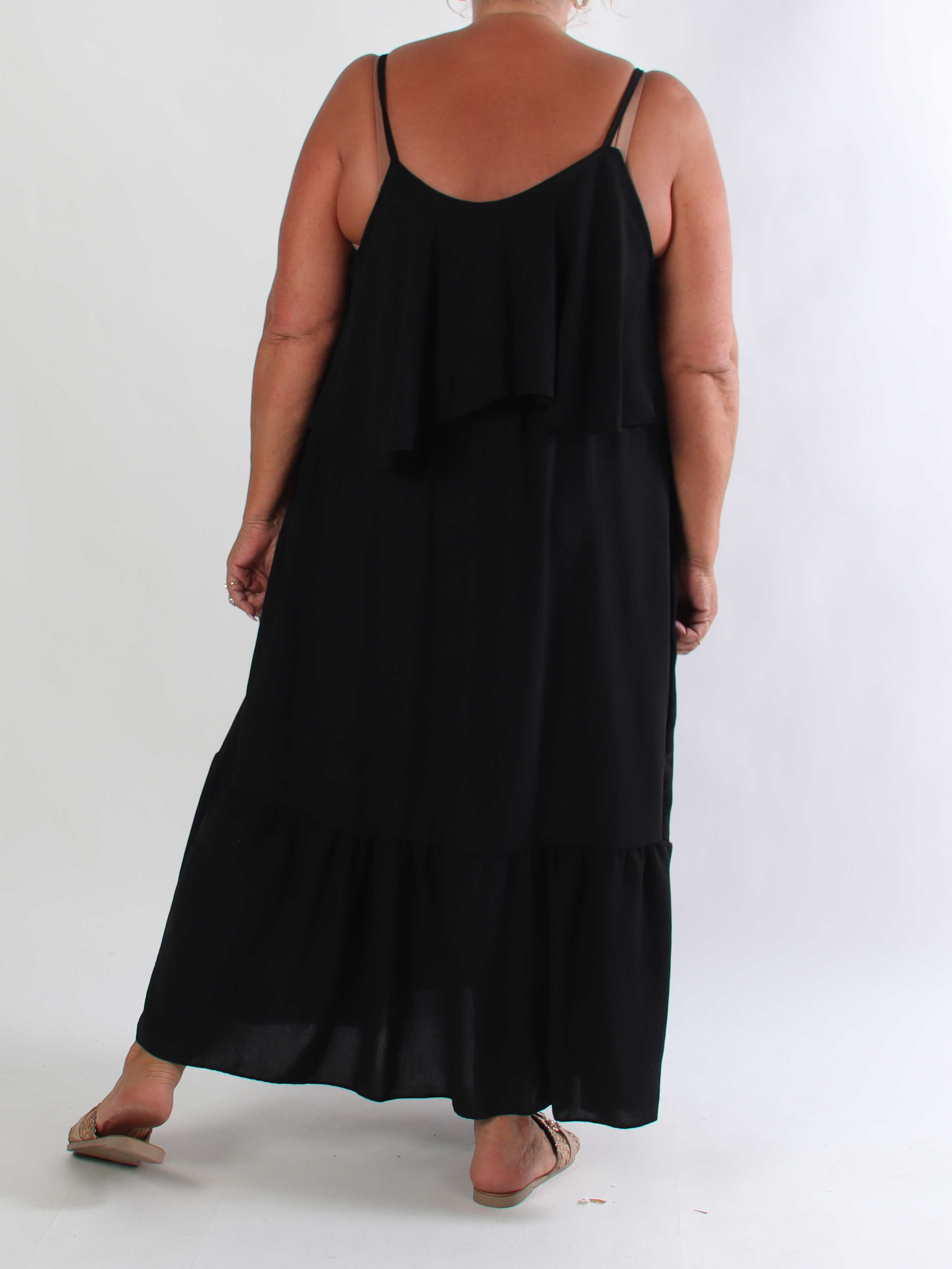 Luciana - Elegant lang plus size kjole i viskoseblanding med åbne skuldre